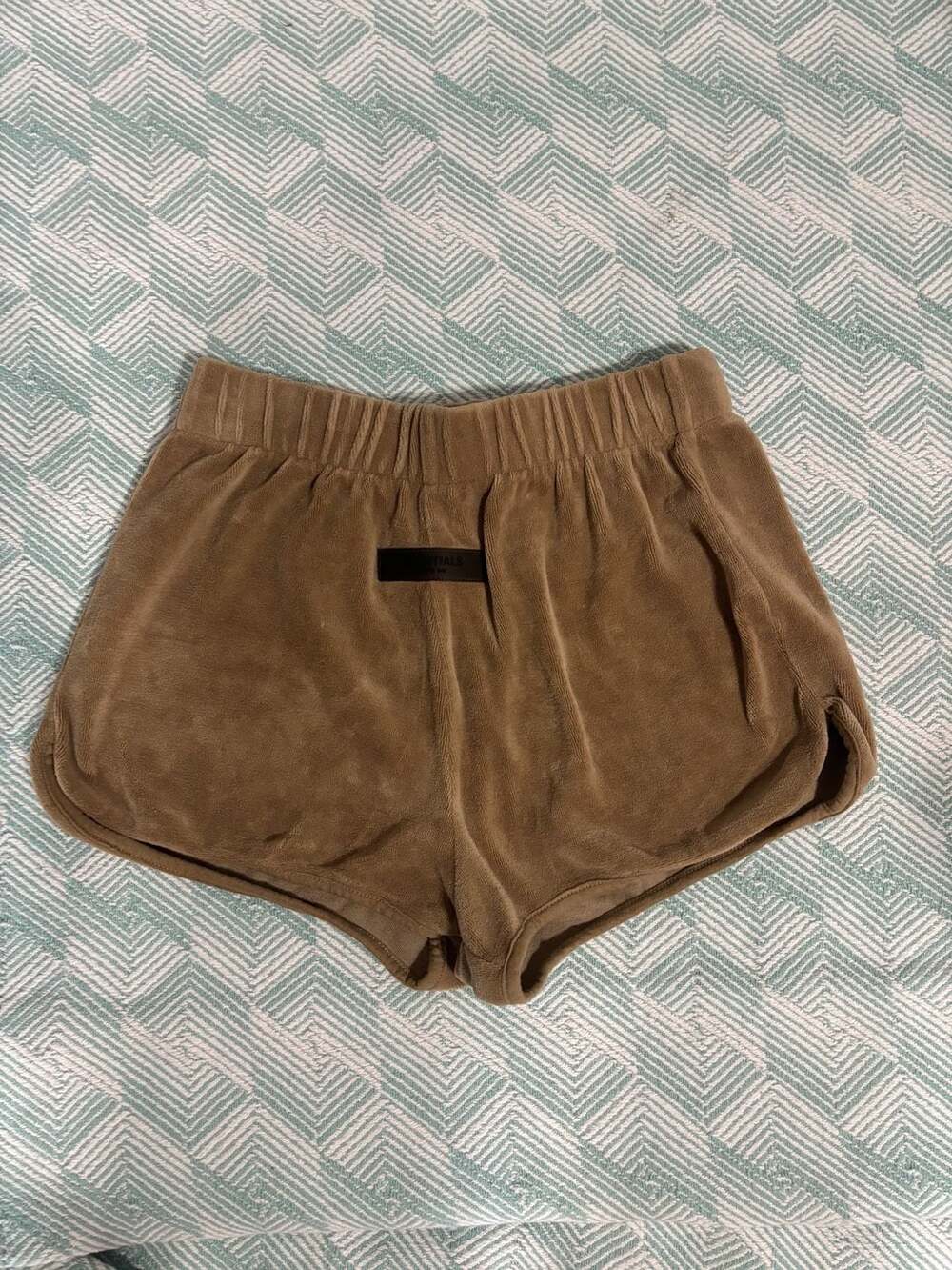 Fear of God Essentials Women's Velour Beach Shorts in Wood/Oak